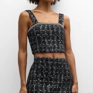 Alice and Olivia Chic Black Tweed Crop Top